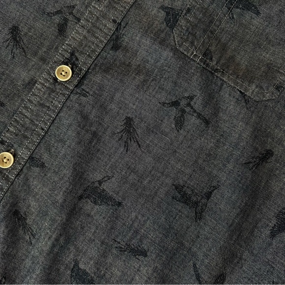 MENS RUFF HEWN DUCK PRINT CASUAL DENIM CHAMBRAY SHORT SLEEVE BUTTON UP SHIRT - Picture 7 of 13